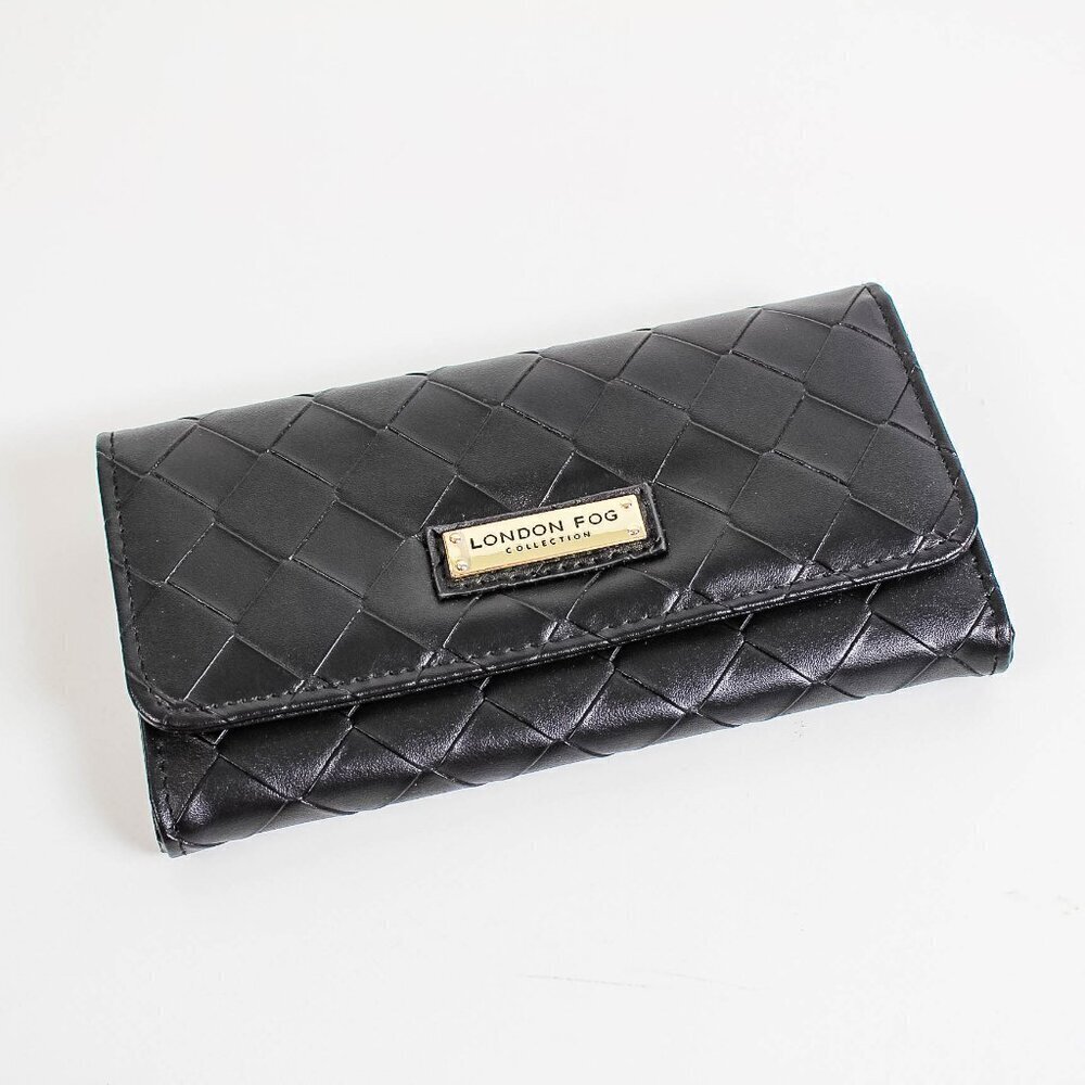 London Fog Black Woven Flap Wallet Organizer